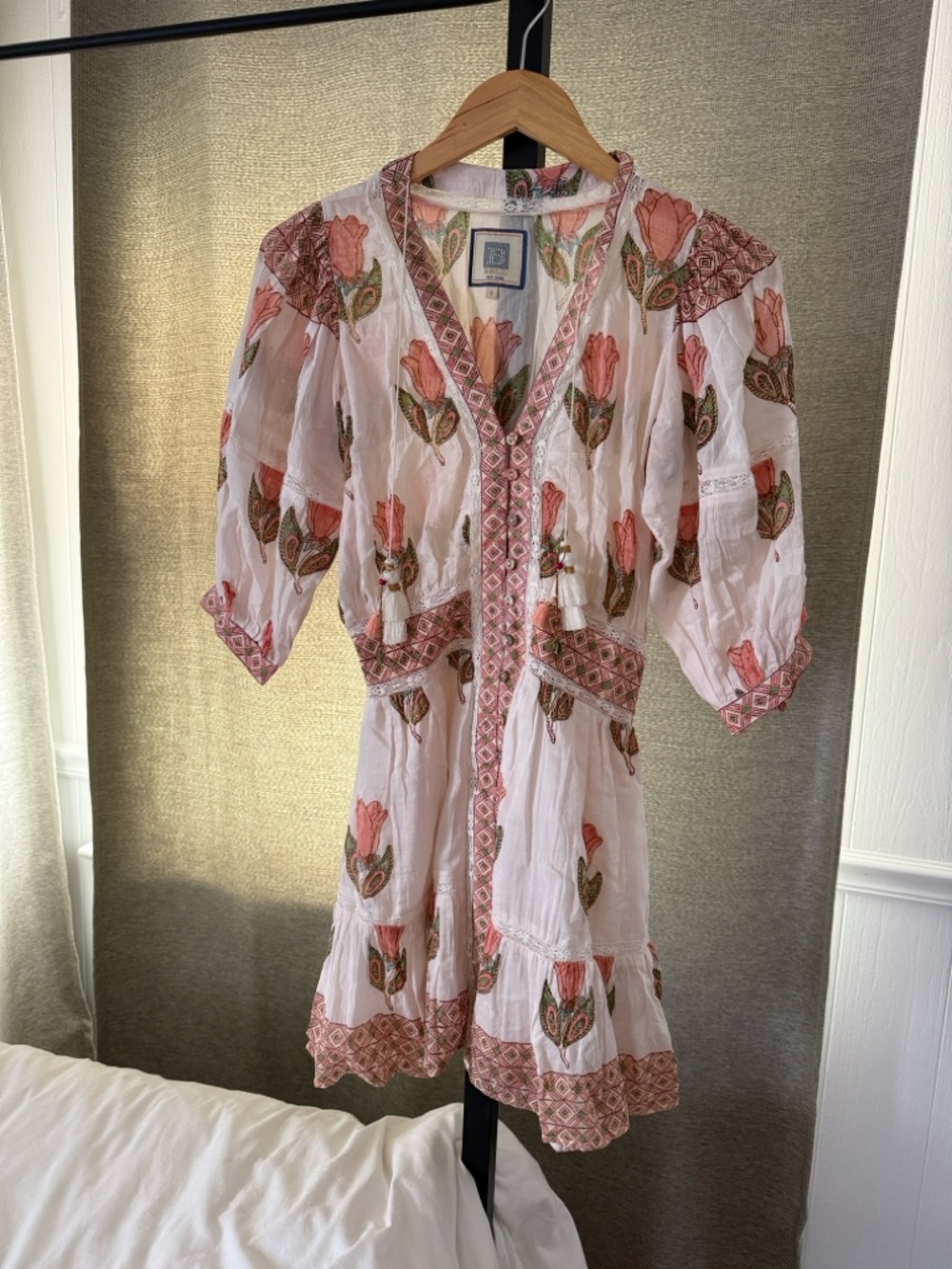 Boho Pink Floral Embroidered Women’s Dress